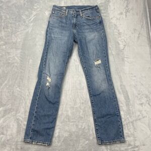 Levi's 511 Jeans Womens 29x32 Blue Denim Distressed Medium Wash Straight Leg‎